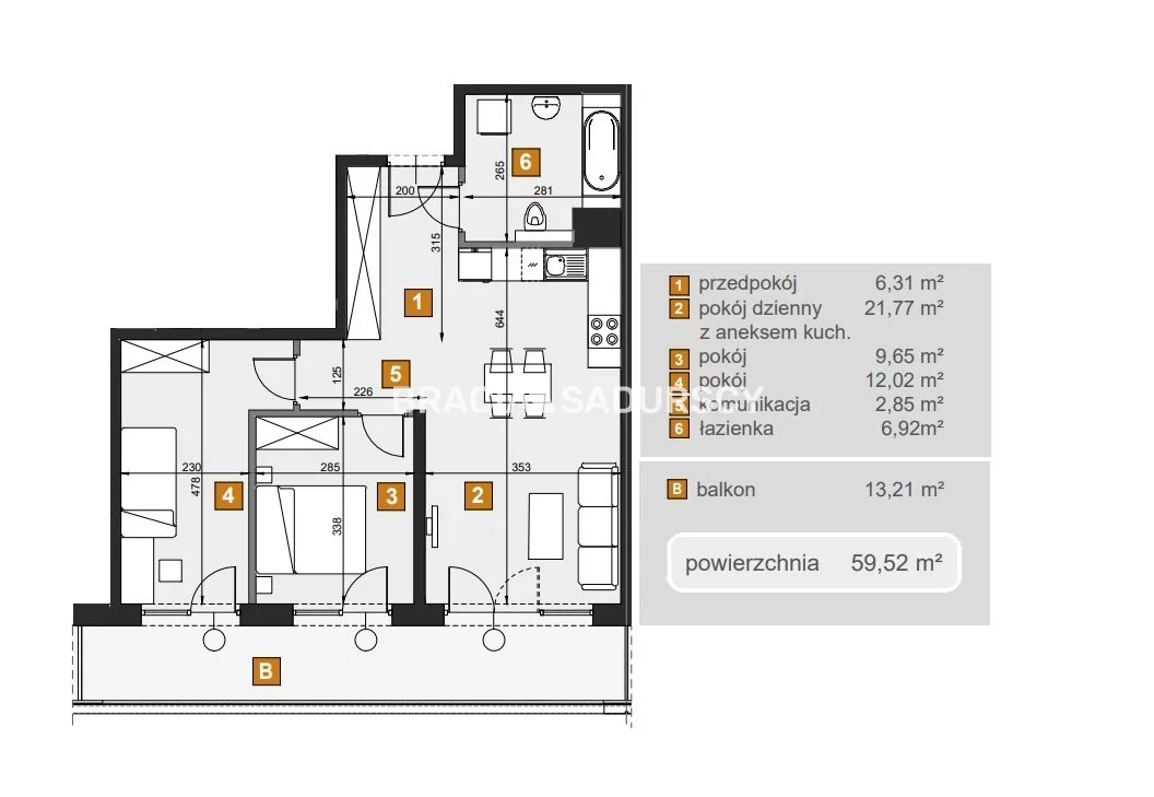 3 pokoje, mieszkanie 59,52 m², piętro 2, oferta nr , BS2-MS-307661-7, Kraków, Dębniki, Babińskiego