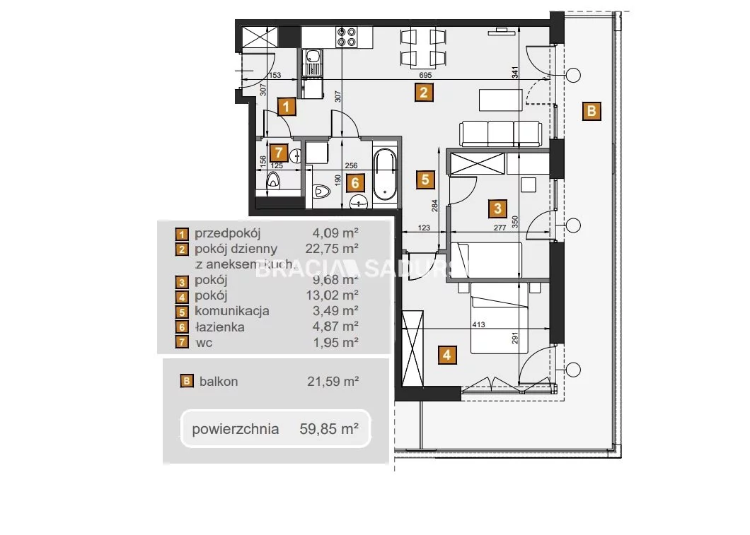 3 pokoje, mieszkanie 59,85 m², piętro 2, oferta nr , BS2-MS-307671-7, Kraków, Dębniki, Babińskiego