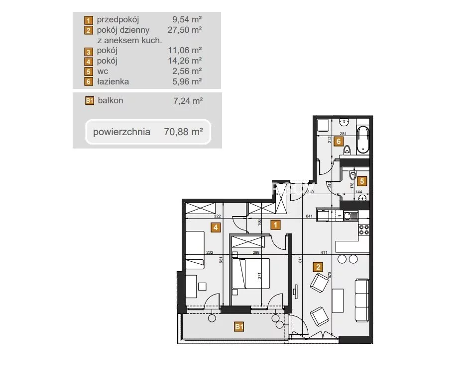 3 pokoje, mieszkanie 70,88 m², piętro 2, oferta nr , BS2-MS-307130-8, Kraków, Dębniki, Babińskiego