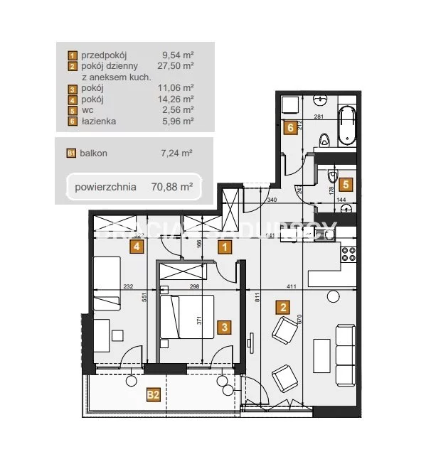 3 pokoje, mieszkanie 70,88 m², piętro 5, oferta nr , BS2-MS-307183-7, Kraków, Dębniki, Babińskiego