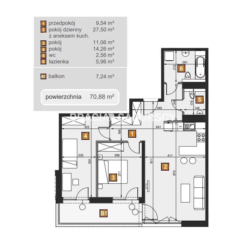 3 pokoje, mieszkanie 70,88 m², piętro 4, oferta nr , BS2-MS-307619-8, Kraków, Dębniki, Babińskiego