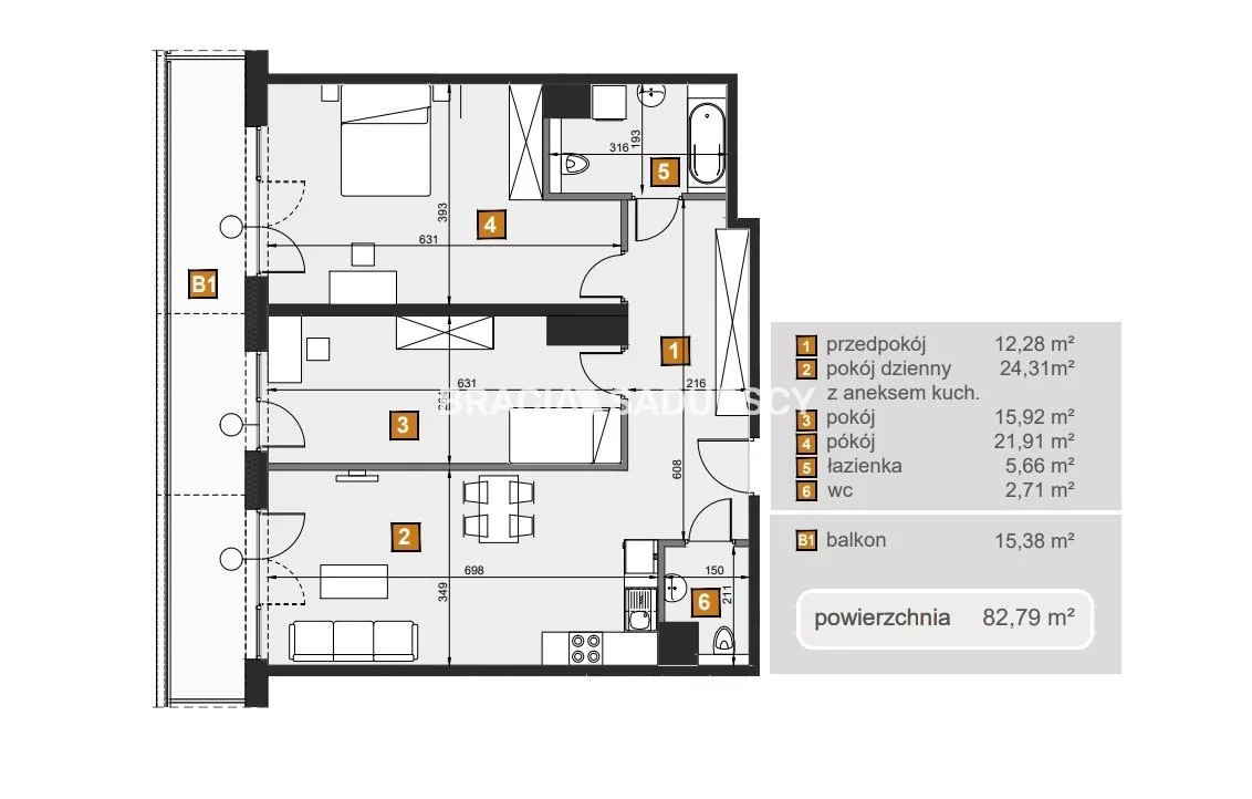 3 pokoje, mieszkanie 82,79 m², piętro 5, oferta nr , BS2-MS-307634-8, Kraków, Dębniki, Babińskiego