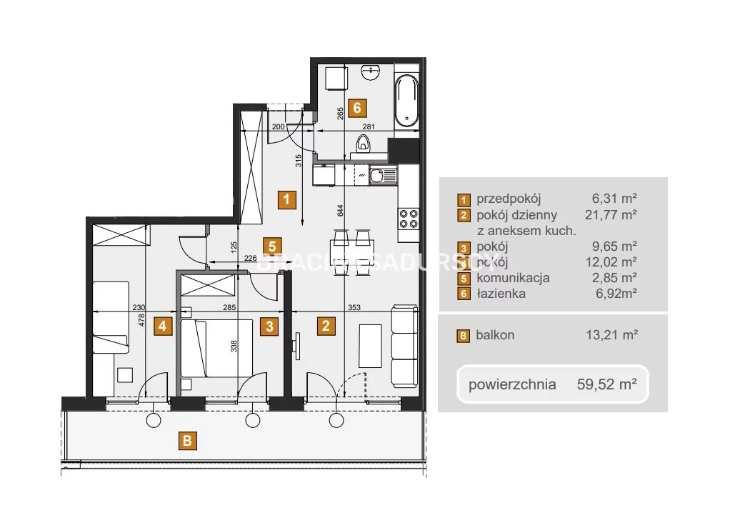 3 pokoje, mieszkanie 59,52 m², piętro 2, oferta nr , BS2-MS-307672-8, Kraków, Dębniki, Babińskiego