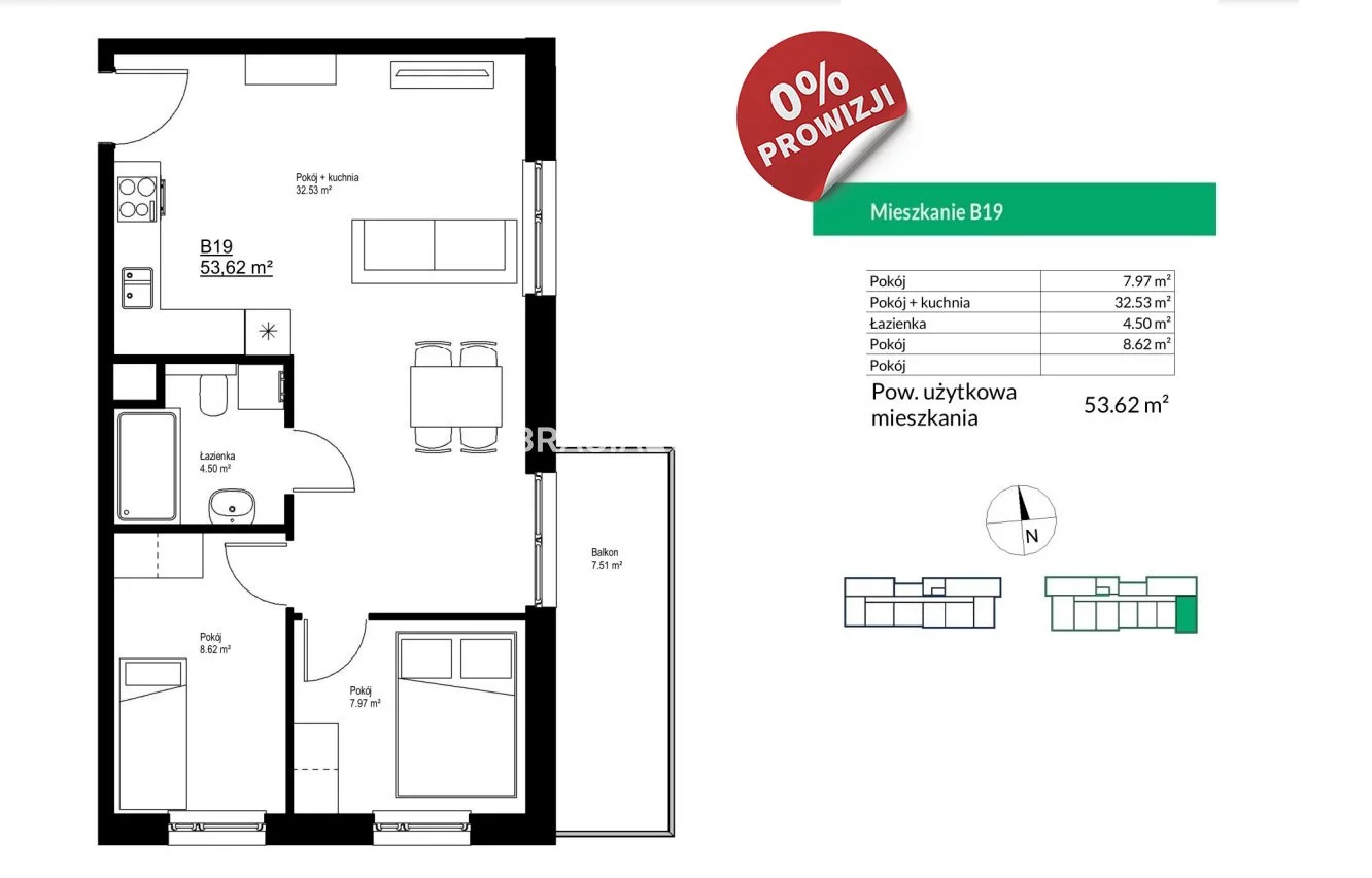 Mieszkanie trzypokojowe 53,62 m², Kraków, Bieżanów-Prokocim, Bieżanów, Sprzedaż