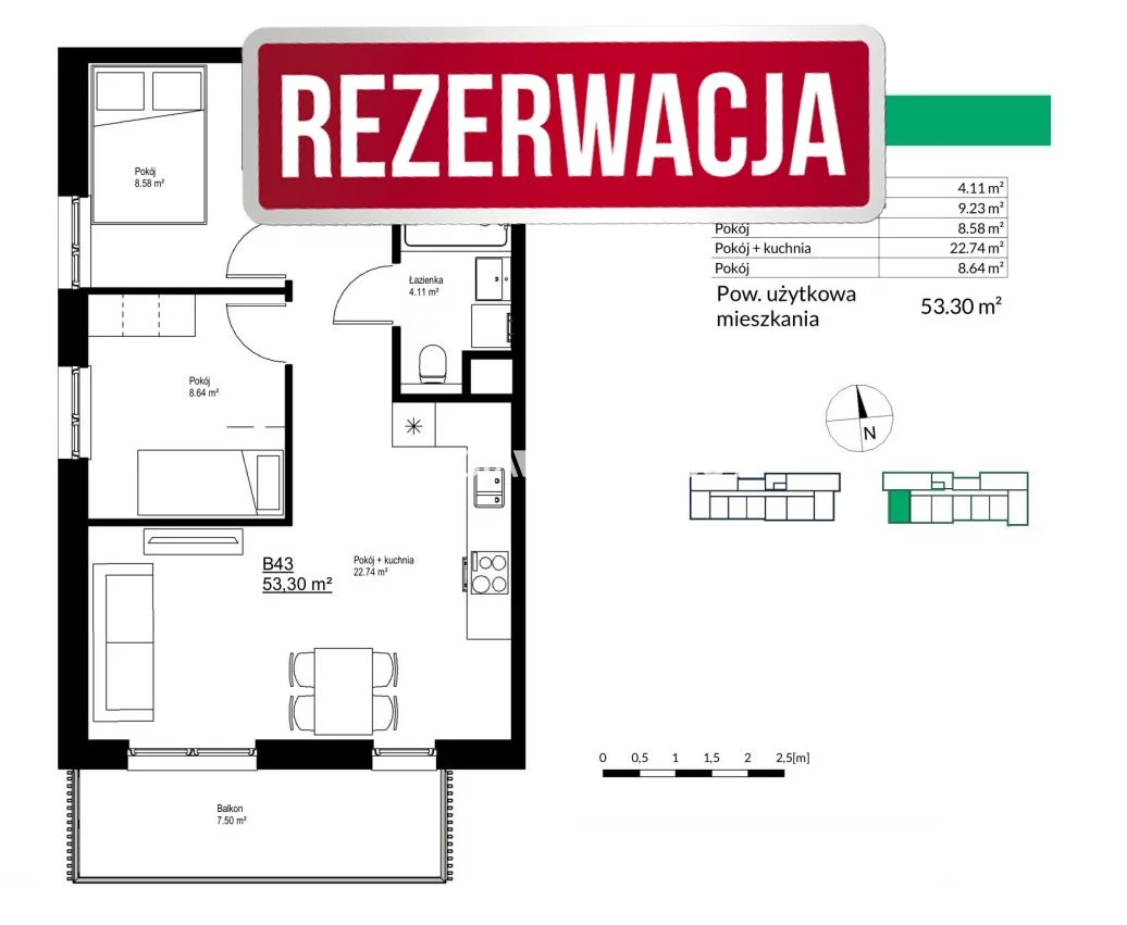 Mieszkanie trzypokojowe 53,30 m², Kraków, Bieżanów-Prokocim, Bieżanów, Sprzedaż