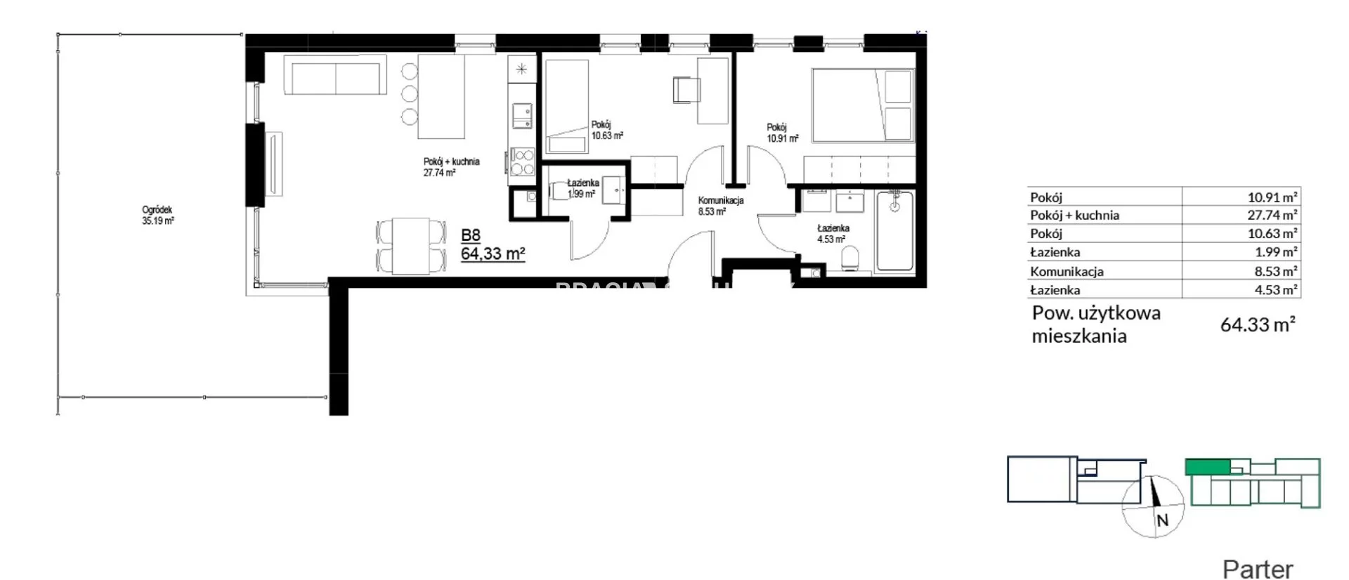 3 pokoje, mieszkanie 64,33 m², parter, oferta nr , BS2-MS-300144-18, Kraków, Bieżanów-Prokocim, Bieżanów, Bieżanów