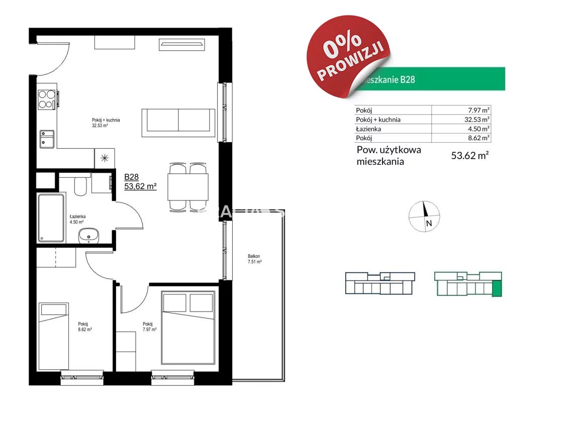 Mieszkanie trzypokojowe 53,62 m², Kraków, Bieżanów-Prokocim, Bieżanów, Sprzedaż