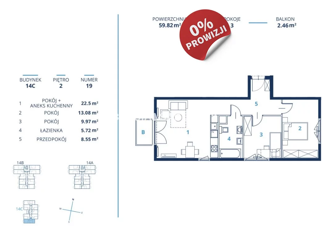 Mieszkanie 59,82 m², piętro 2, oferta nr , BS2-MS-300862-13, Kraków, Dębniki, Ruczaj, Bunscha