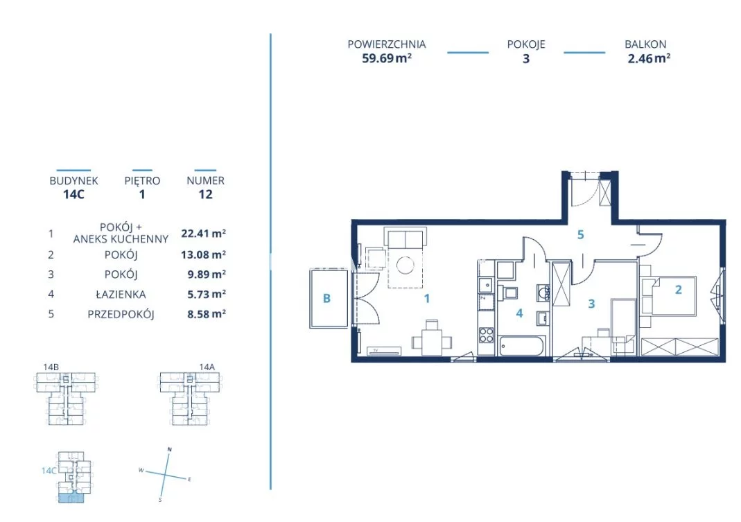 3 pokoje, mieszkanie 59,69 m², piętro 1, oferta nr , BS2-MS-300861-14, Kraków, Dębniki, Ruczaj, Bunscha