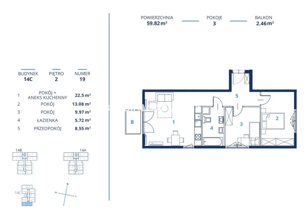 3 pokoje, mieszkanie 59,82 m², piętro 2, oferta nr , BS2-MS-300862-16, Kraków, Dębniki, Ruczaj, Bunscha