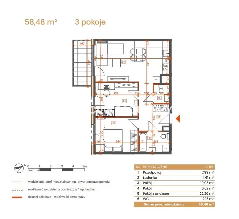 3 pokoje, mieszkanie 58,48 m², piętro 1, oferta nr , BS2-MS-309162-5, Katowice, Ceglana