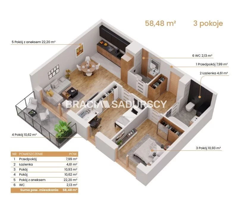 3 pokoje, mieszkanie 58,48 m², piętro 1, oferta nr , BS2-MS-309162-5, Katowice, Ceglana
