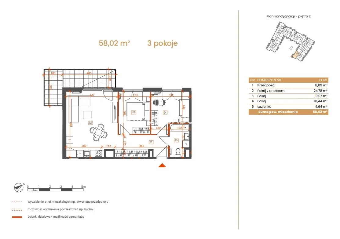 3 pokoje, mieszkanie 58,02 m², piętro 2, oferta nr , BS2-MS-309159-6, Katowice, Ceglana