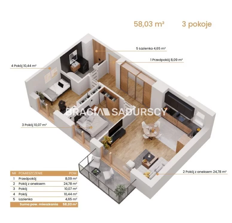 3 pokoje, mieszkanie 58,03 m², piętro 1, oferta nr , BS2-MS-309161-6, Katowice, Ceglana
