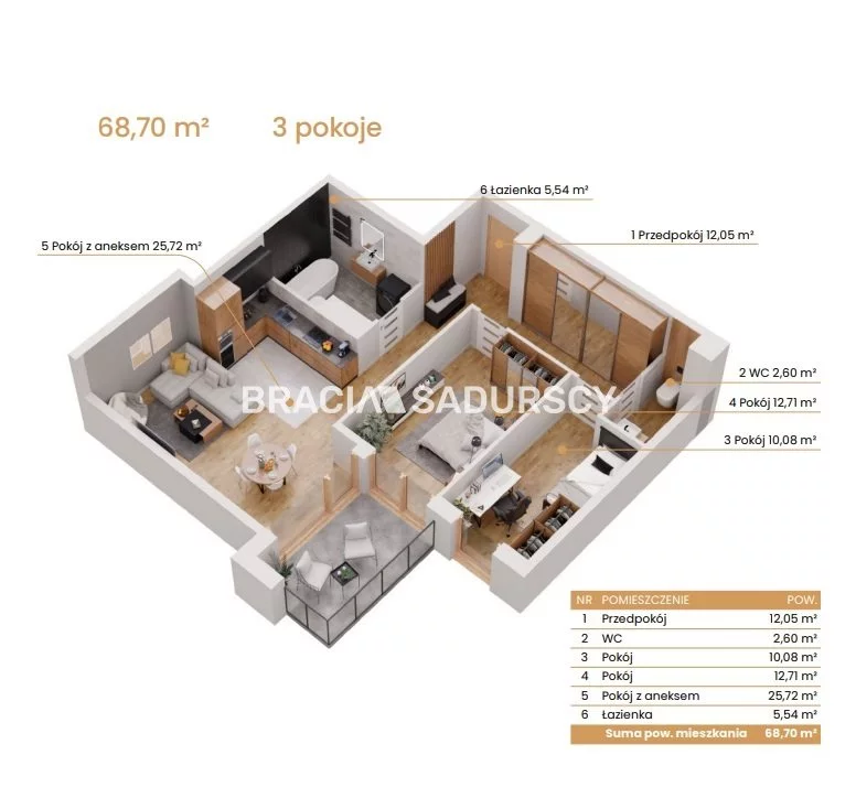 3 pokoje, mieszkanie 68,70 m², piętro 3, oferta nr , BS2-MS-309166-6, Katowice, Ceglana