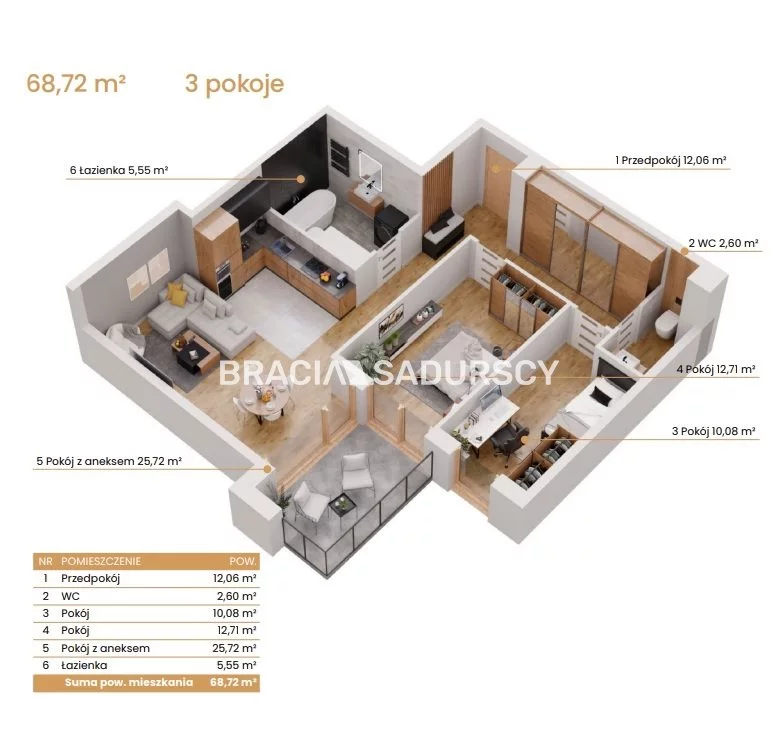 3 pokoje, mieszkanie 68,72 m², piętro 1, oferta nr , BS2-MS-309167-6, Katowice, Ceglana