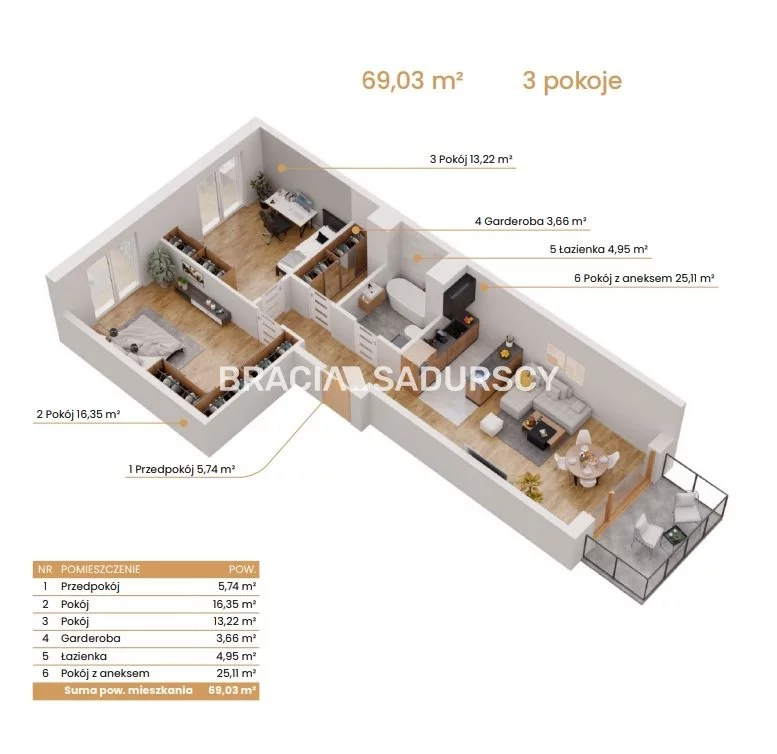 3 pokoje, mieszkanie 69,03 m², piętro 3, oferta nr , BS2-MS-309172-6, Katowice, Ceglana