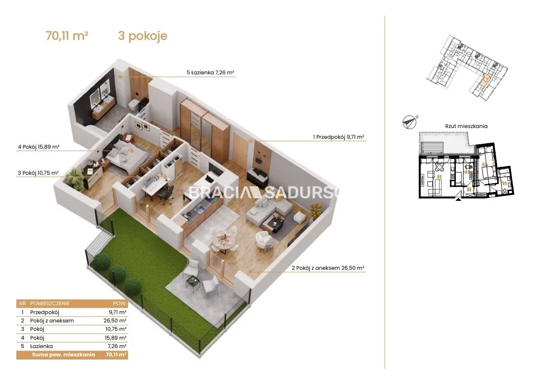 3 pokoje, mieszkanie 70,11 m², parter, oferta nr , BS2-MS-309173-6, Katowice, Ceglana