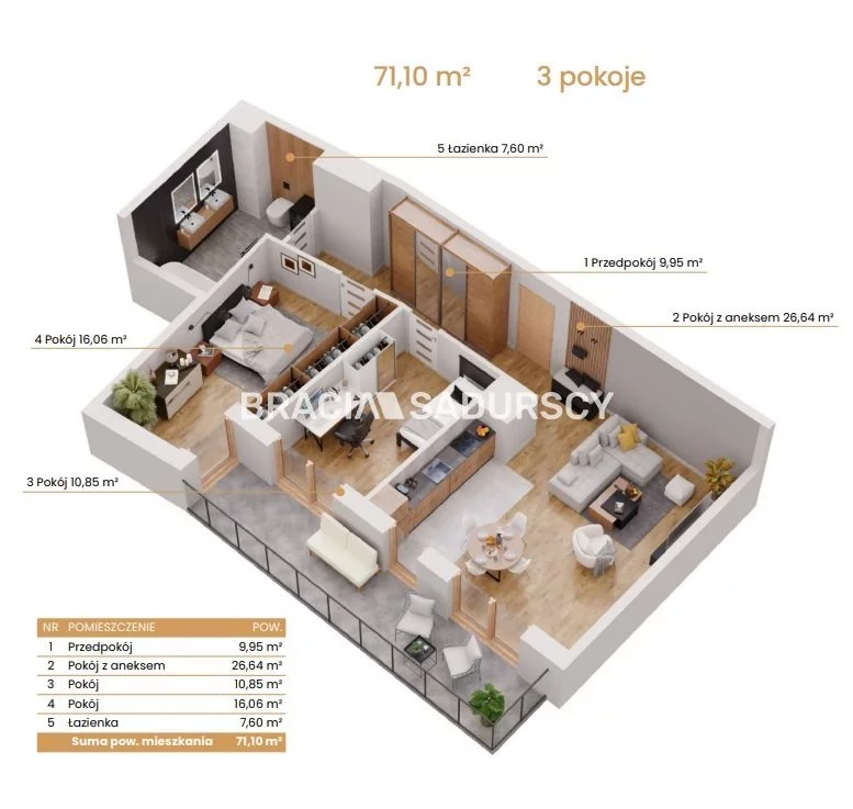 3 pokoje, mieszkanie 71,10 m², piętro 2, oferta nr , BS2-MS-309174-6, Katowice, Ceglana