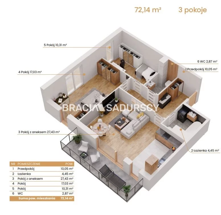 3 pokoje, mieszkanie 72,14 m², piętro 1, oferta nr , BS2-MS-309175-6, Katowice, Ceglana