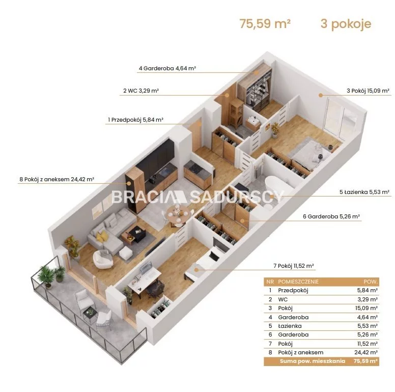 3 pokoje, mieszkanie 75,59 m², piętro 1, oferta nr , BS2-MS-309176-6, Katowice, Ceglana
