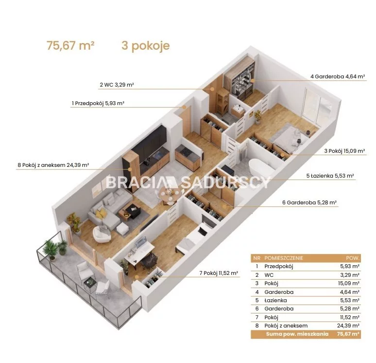 3 pokoje, mieszkanie 75,67 m², piętro 3, oferta nr , BS2-MS-309179-6, Katowice, Ceglana