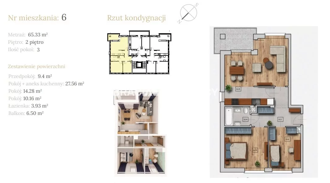 3 pokoje, mieszkanie 65,33 m², piętro 2, oferta nr , BS2-MS-304137-16, Wieliczka, Dębowa