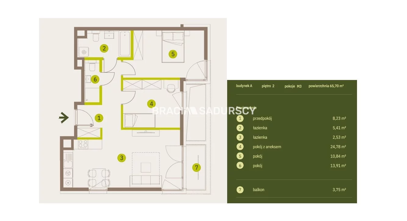 3 pokoje, mieszkanie 65,70 m², piętro 2, oferta nr , BS2-MS-308088-4, Kraków, Prądnik Biały, Imbramowska