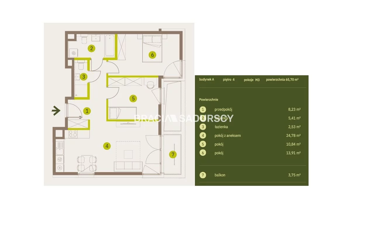 3 pokoje, mieszkanie 65,70 m², piętro 4, oferta nr , BS2-MS-309724-4, Kraków, Prądnik Biały, Imbramowska