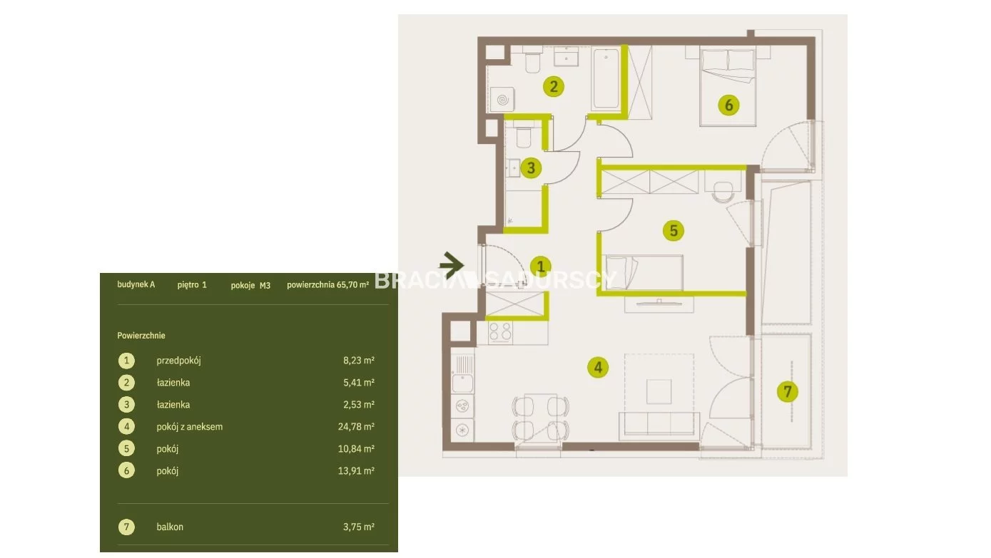 3 pokoje, mieszkanie 65,70 m², piętro 1, oferta nr , BS2-MS-308084-5, Kraków, Prądnik Biały, Imbramowska