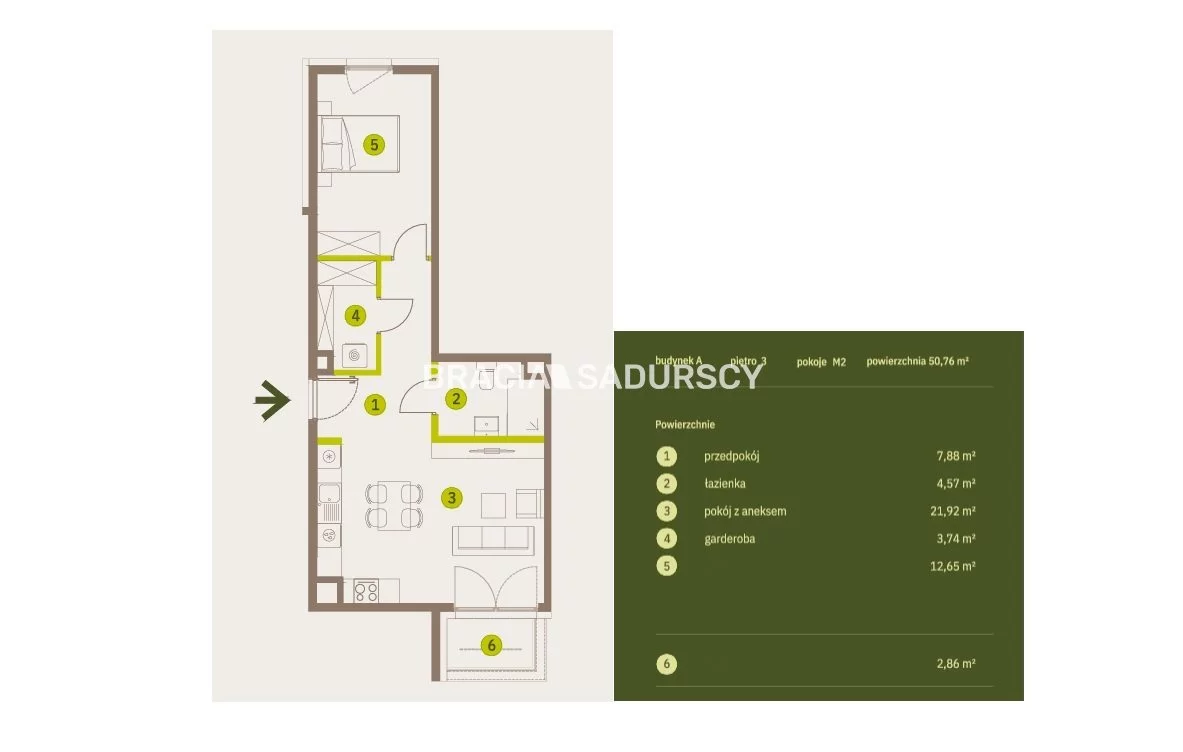 3 pokoje, mieszkanie 50,76 m², piętro 2, oferta nr , BS2-MS-308090-5, Kraków, Prądnik Biały, Imbramowska