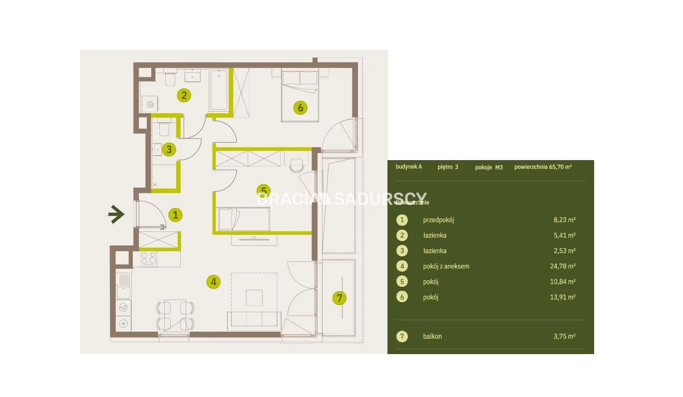 3 pokoje, mieszkanie 65,70 m², piętro 3, oferta nr , BS2-MS-309718-5, Kraków, Prądnik Biały, Imbramowska