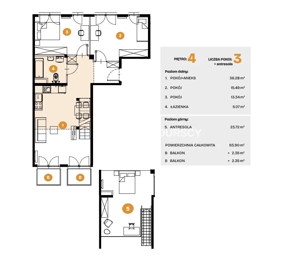 3 pokoje, mieszkanie 93,90 m², piętro 4, oferta nr , BS2-MS-308299-6, Kraków, Bronowice, Na Błonie