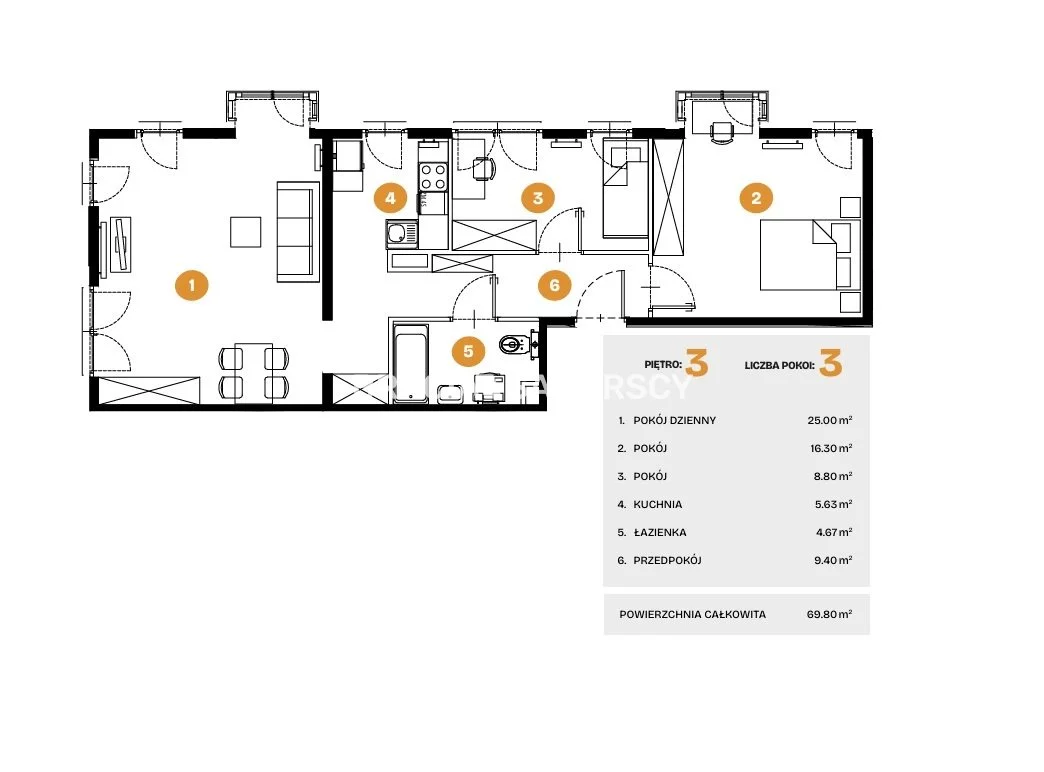 3 pokoje, mieszkanie 69,80 m², piętro 3, oferta nr , BS2-MS-308559-6, Kraków, Bronowice, Na Błonie