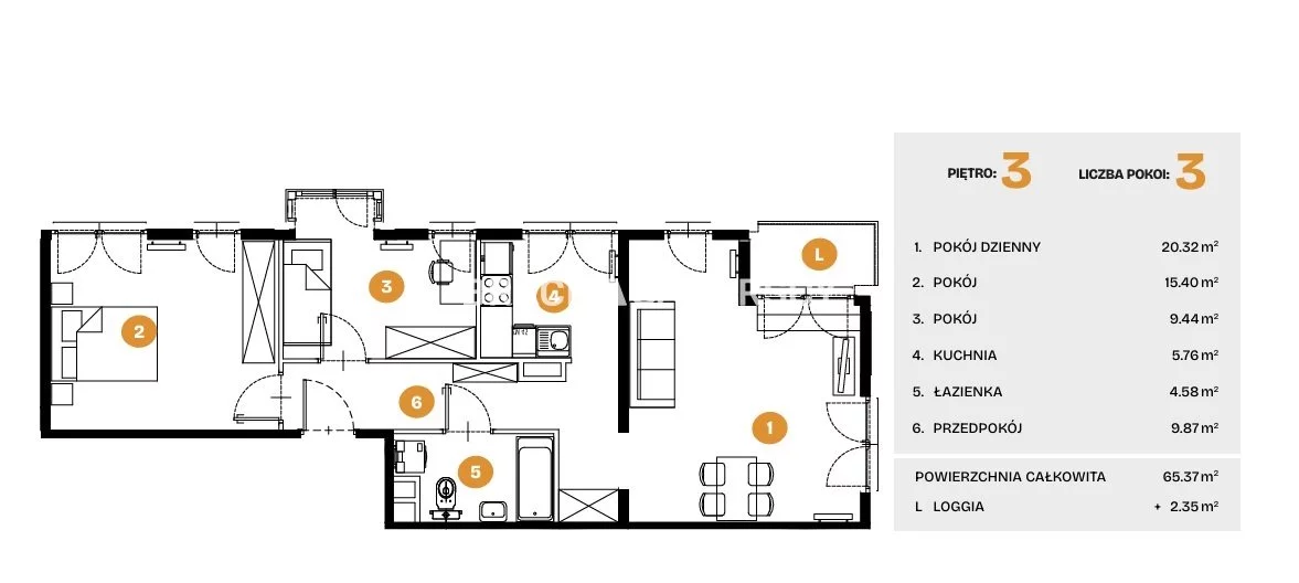3 pokoje, mieszkanie 65,37 m², piętro 3, oferta nr , BS2-MS-308290-6, Kraków, Bronowice, Na Błonie