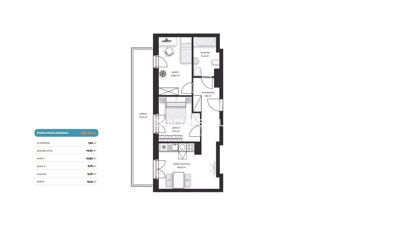 3 pokoje, mieszkanie 48,26 m², piętro 3, oferta nr , BS2-MS-312494, Kraków, Prądnik Biały, Noblistów Polskich