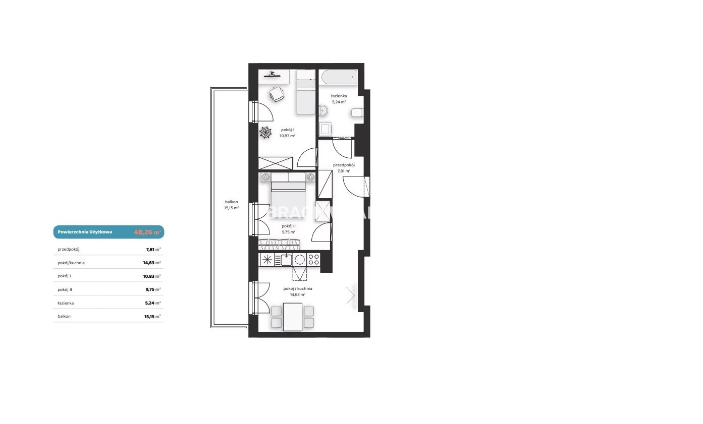3 pokoje, mieszkanie 48,26 m², piętro 2, oferta nr , BS2-MS-312488, Kraków, Prądnik Biały, Noblistów Polskich