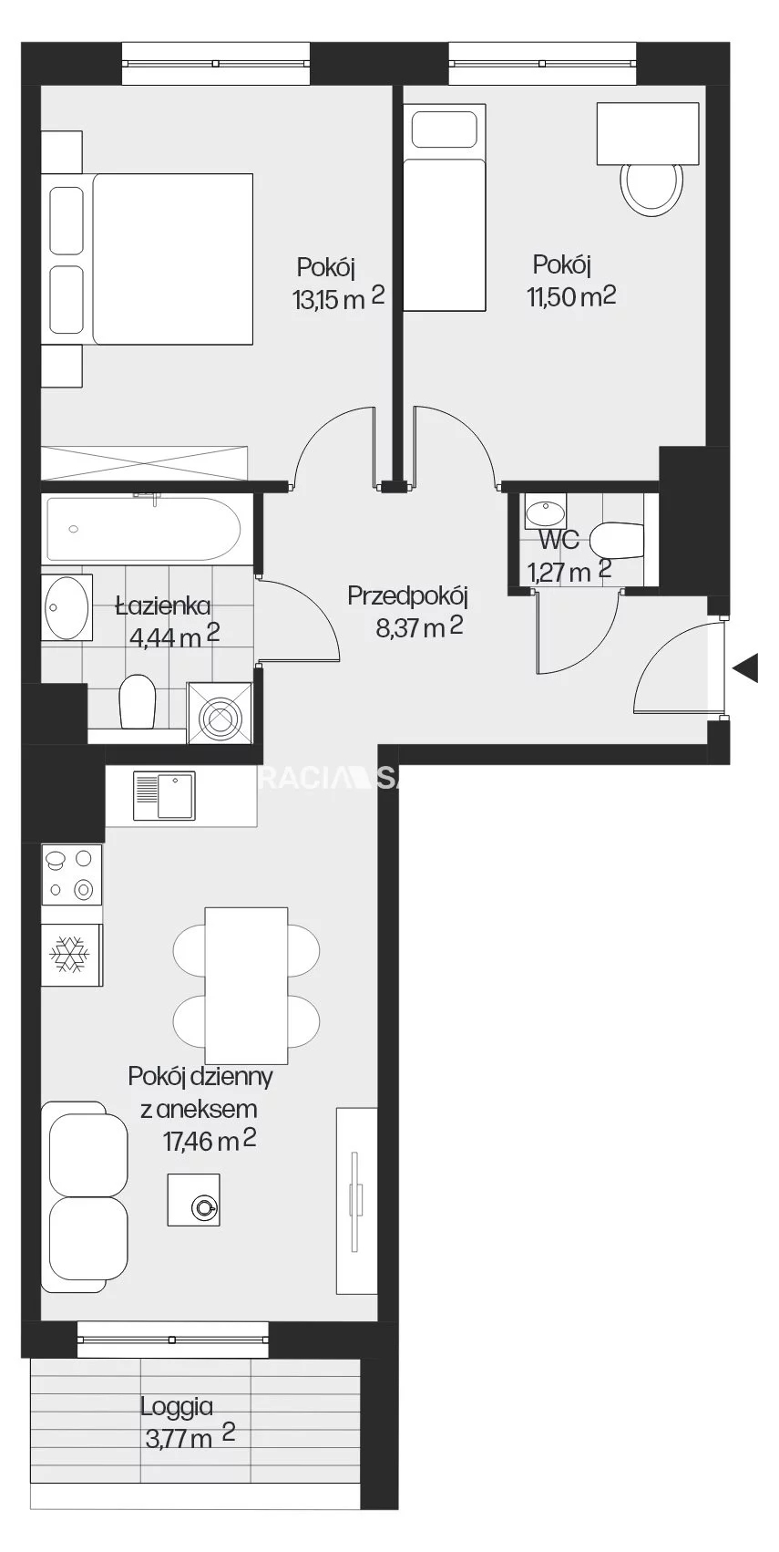 3 pokoje, mieszkanie 56,19 m², piętro 5, oferta nr , BS2-MS-301647-24, Kraków, Mistrzejowice, Piasta Kołodzieja