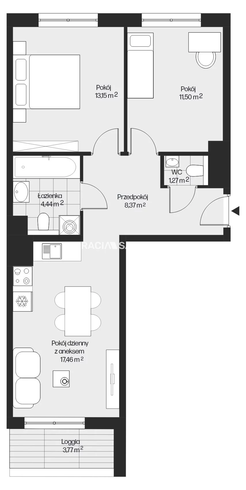 3 pokoje, mieszkanie 56,19 m², piętro 6, oferta nr , BS2-MS-301646-25, Kraków, Mistrzejowice, Piasta Kołodzieja