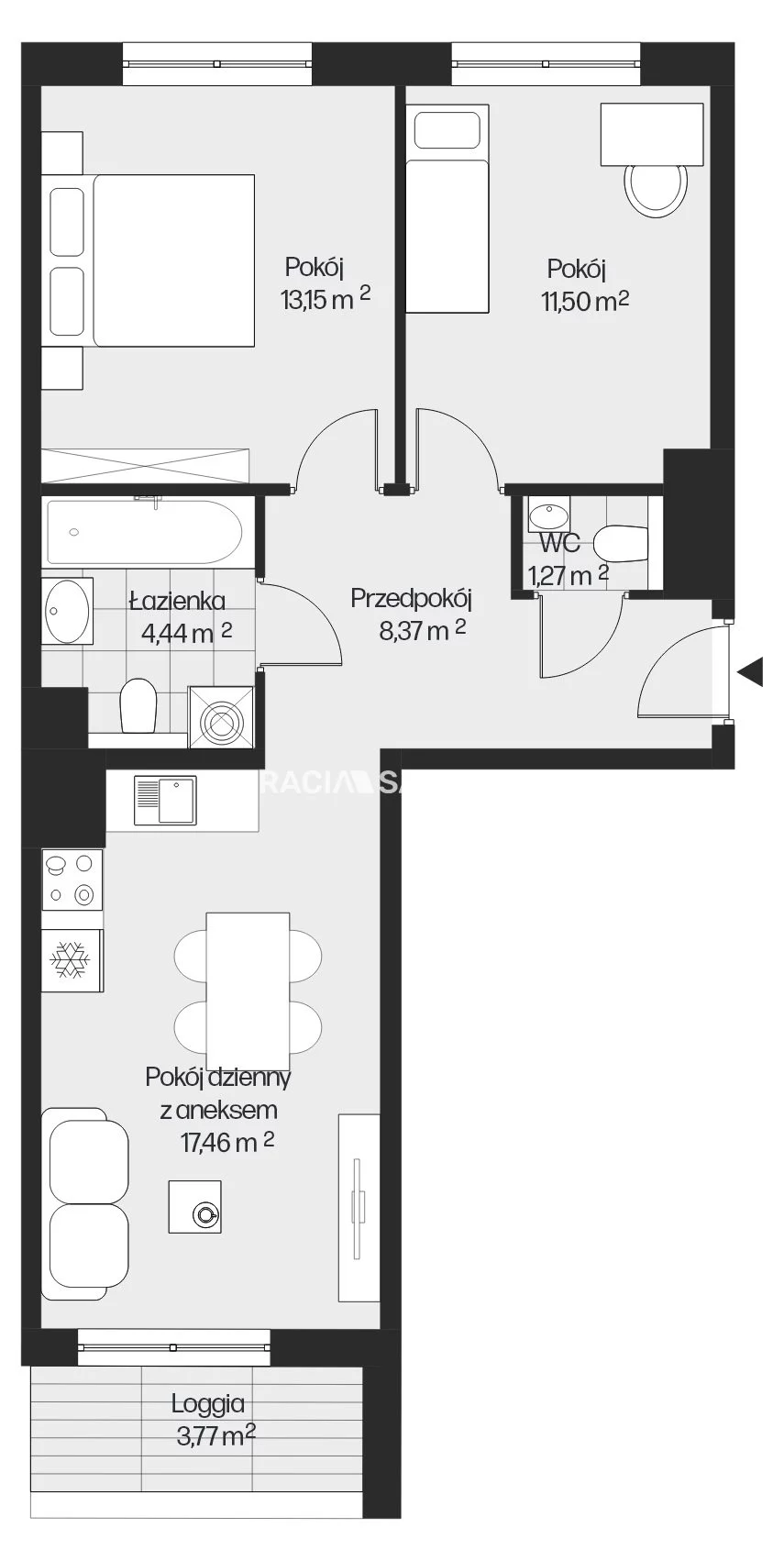3 pokoje, mieszkanie 56,19 m², piętro 7, oferta nr , BS2-MS-301644-25, Kraków, Mistrzejowice, Piasta Kołodzieja