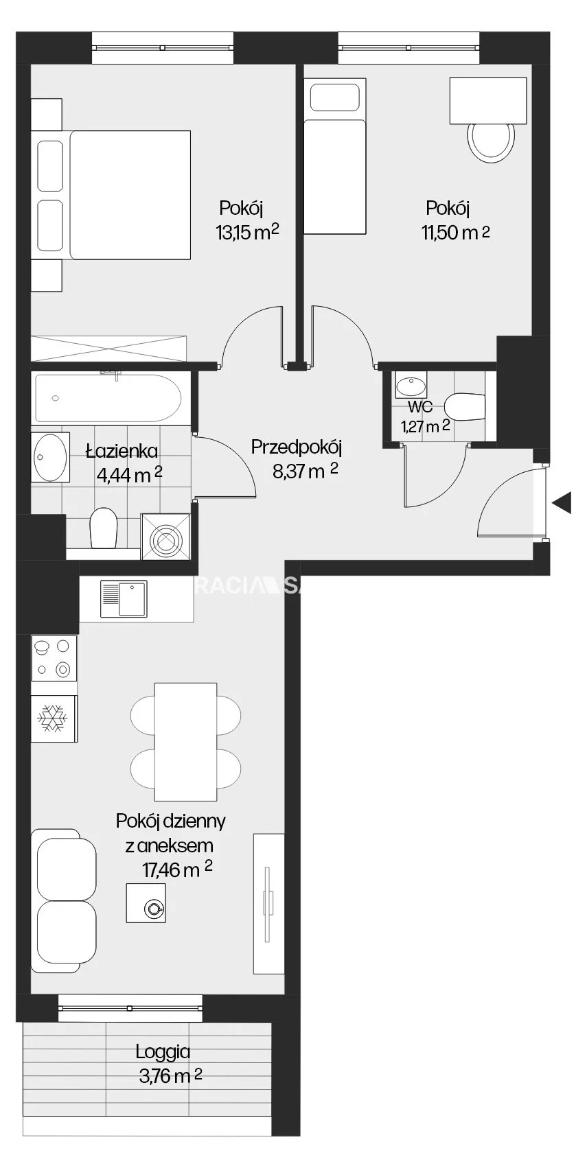 3 pokoje, mieszkanie 56,19 m², piętro 1, oferta nr , BS2-MS-301653-25, Kraków, Mistrzejowice, Piasta Kołodzieja