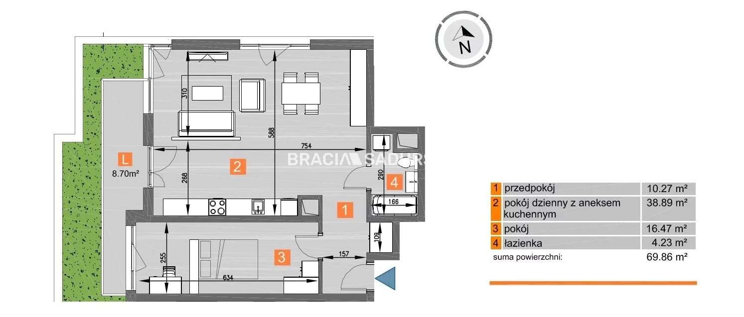 3 pokoje, mieszkanie 69,86 m², piętro 1, oferta nr , BS2-MS-297222-258, Kraków, Mistrzejowice, os. Piastów