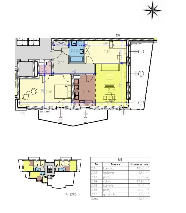 Mieszkanie na sprzedaż, 76,94 m², 3 pokoje, 1 piętro, oferta nr BS2-MS-296630-59