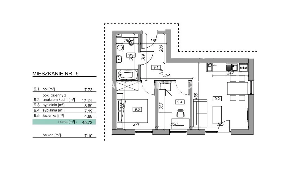 3 pokoje, mieszkanie 45,45 m², piętro 1, oferta nr , BS2-MS-305847, Myślenice, Słowińska