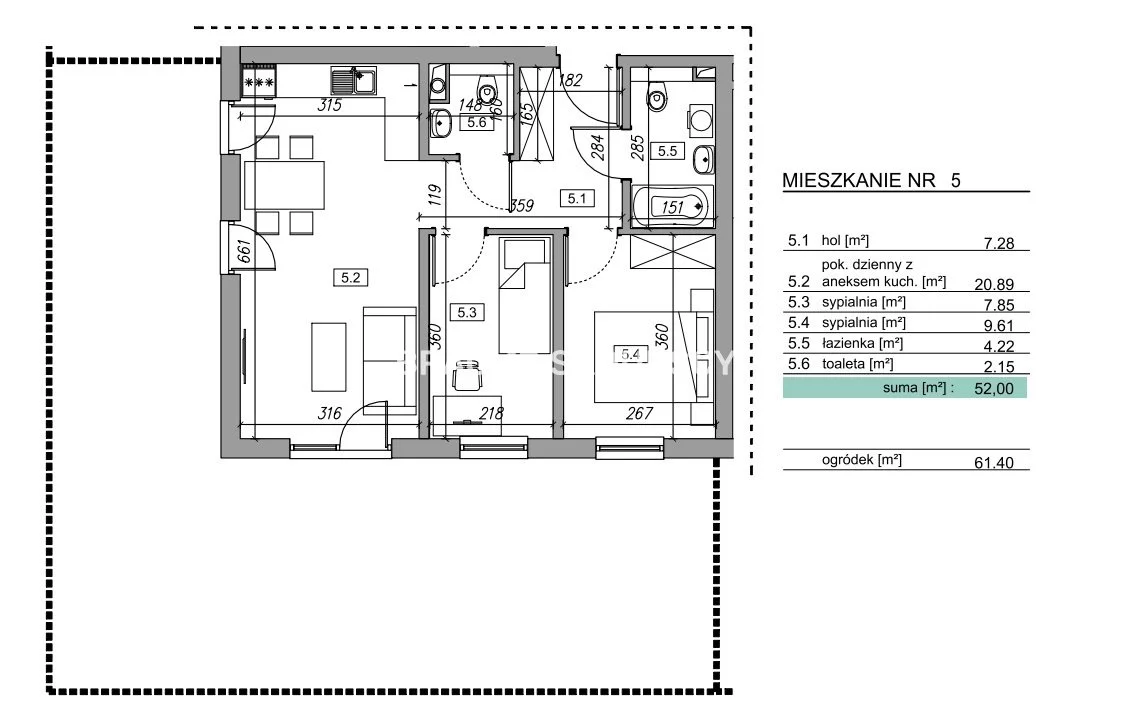 3 pokoje, mieszkanie 45,45 m², parter, oferta nr , BS2-MS-305783, Myślenice, Słowińska