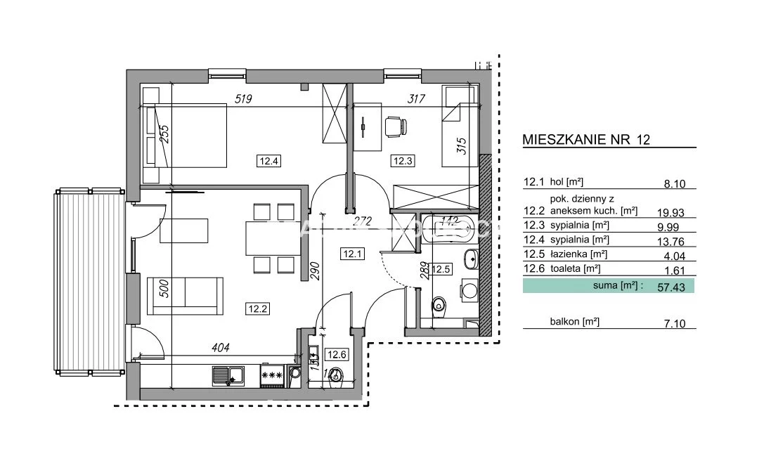 3 pokoje, mieszkanie 45,45 m², piętro 1, oferta nr , BS2-MS-305787, Myślenice, Słowińska