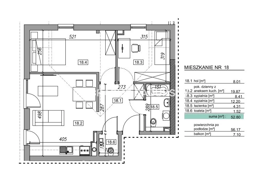 3 pokoje, mieszkanie 45,45 m², piętro 2, oferta nr , BS2-MS-305884, Myślenice, Słowińska