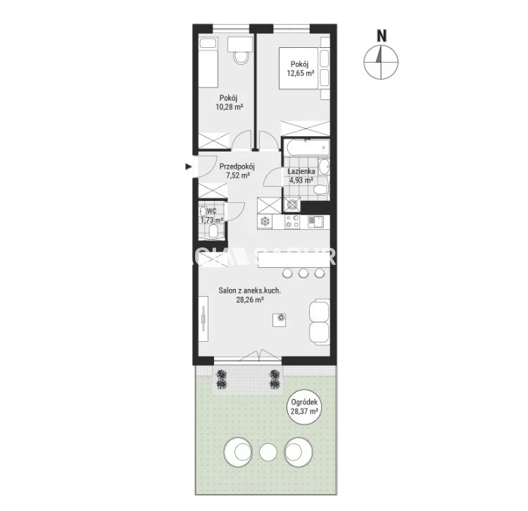 3 pokoje, mieszkanie 65,49 m², parter, oferta nr , BS2-MS-304715-16, Kraków, Podgórze, Rybitwy, Tadeusza Śliwiaka
