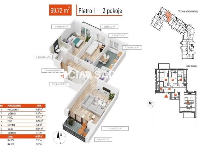 3 pokoje, mieszkanie 69,72 m², piętro 1, oferta nr , BS2-MS-301055-115, Kraków, Bieżanów-Prokocim, Prokocim, Teligi