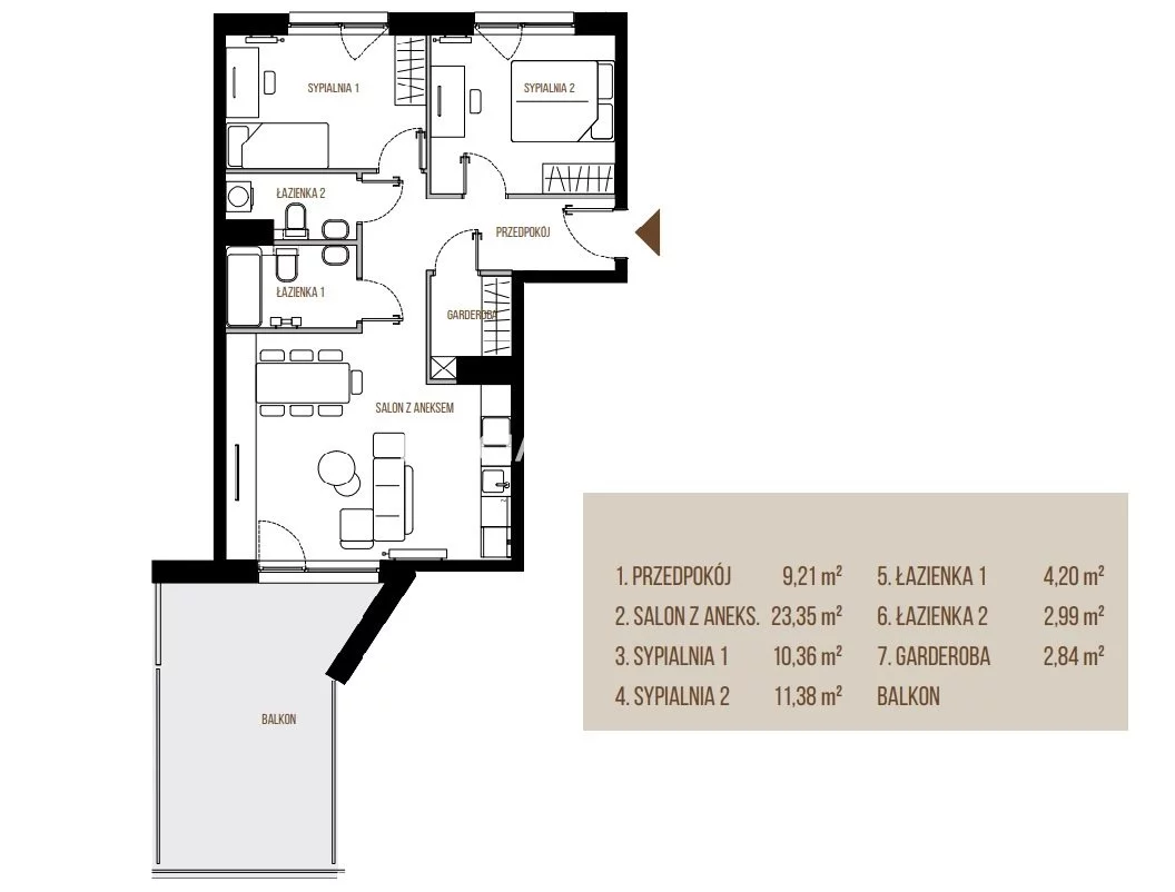 3 pokoje, mieszkanie 64,33 m², piętro 1, oferta nr , BS2-MS-305201-1, Kraków, Łagiewniki-Borek Fałęcki, Łagiewniki, Wadowicka